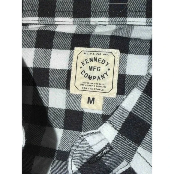 Kennedy Mfg Co Black White Gingham Check Plaid Long Sleeve Button Up Shirt Men M - Picture 4 of 9